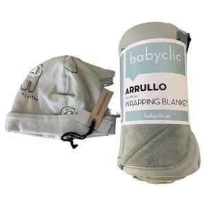 NWT Babyclic Organic Cotton Wrap Blanket and Hat Set